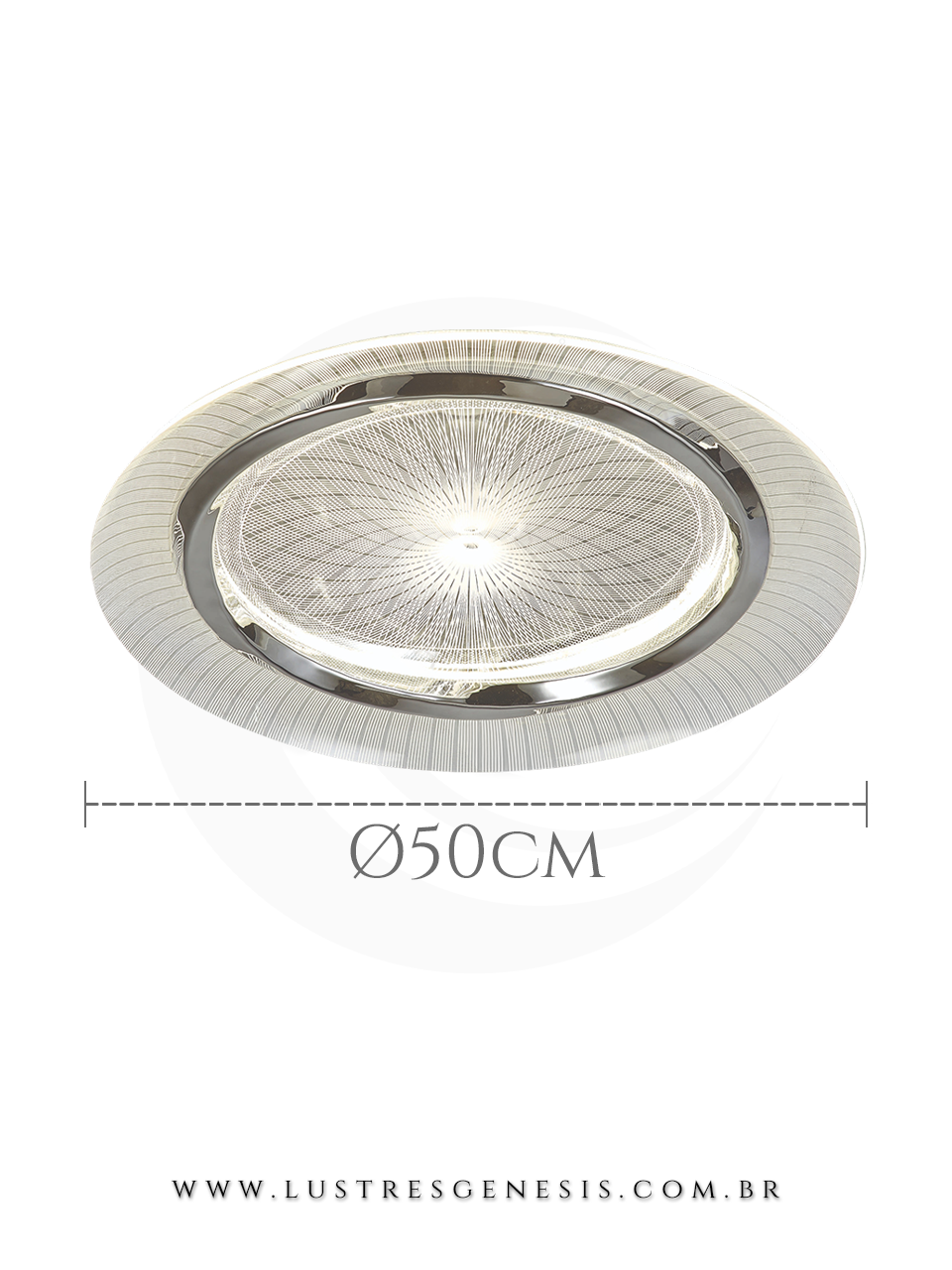 Plafon Moderno LED Cromado e Acrilico DCX02339 Ø50cm 60W 3000LM Bivolt, Sala de Estar, Quartos, Banheiro, Cozinha, Sala de Jantar